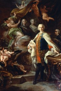 Italialainen kastraatti Carlo Farinelli (Carlo Broschi, toim.; 1705 - 1782), Espanjan Philip II:n hovissa, yllään Calatravan ritarikunnan valkoinen takki. Corrado Giaquinto (1703-1766) maalaus, Bibliografisen musiikin museo, Bologna.