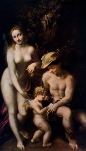 Venus Merkuriuksen ja Amorin kanssa Rakkauden koulu, c1525, 1912.