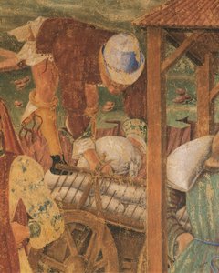 Kauppias töissä, yksityiskohta Triumph of Ceresistä, kohtaus elokuulta, Cosimo Tura