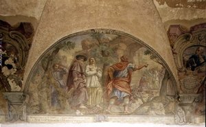 St. Dominic Converting a Heretic, lunette St. Dominicin elämän freskojaksosta St. Dominicin luostarissa, n. 1698 (fresko) tekijältä Cosimo Ulivelli