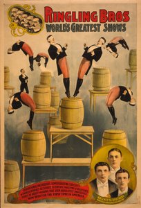 Ringling Bros, maailman parhaat esitykset Raschetta-veljekset, ihmeelliset kuperkeijat, c. 1900 tekijältä Courier Company Lith.