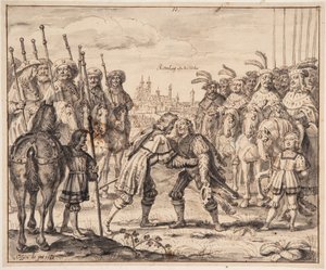 Christian I tapaa prinssi Maximilianin Rothenburg ob der Tauberissa vuonna 1474 tekijältä Crispijn de Passe