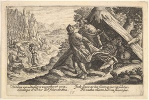 Nooan juopuminen: Seem ja Jaafet peittävät Nooan alaston ruumiin, joka makaa teltassa, ..., 1612.