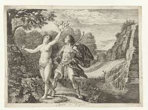 Apollo jahtaa Daphnea Metamorphoses of Ovid (sarjan nimi) tekijältä Crispijn van de Passe (I)
