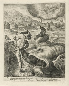 Kalat sylkevät Joonan maahan History of Jonah (sarjan nimi) tekijältä Crispijn van de Passe (I)