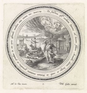 Jumala lähettää Joonan Niniveen History of Jonah (sarjan nimi) tekijältä Crispijn van de Passe (I)
