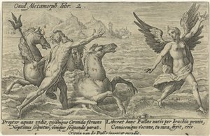 Neptunus kurkottaa Coronikseen Metamorphoses of Ovid (sarjan nimi) tekijältä Crispijn van de Passe (I)