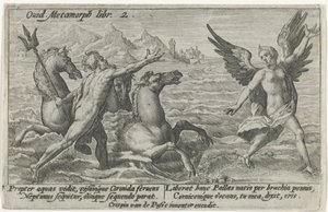 Neptunus kurkottaa Coronikseen Metamorphoses of Ovid (sarjan nimi) tekijältä Crispijn van de Passe (I)