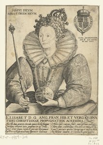 Portret van Elizabeth I Tudor, 10 halfen lijve Posvi Devm Aiut Orem Mevm (otsikko esineessä) tekijältä Crispijn van de Passe (I)