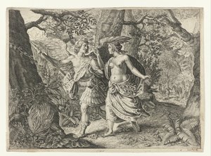 Circe muuttaa Picuksen tikiksi Metamorphoses of Ovid (sarjan nimi) tekijältä Crispijn van de Passe (II) (after)