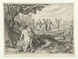 Apulian Shepherd muuttui oliivipuuksi Metamorphoses of Ovid (sarjan nimi) tekijältä Crispijn van de Passe (II) (workshop of)
