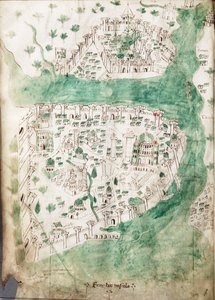 Konstantinopolin kartta, noin 1420 (Vellum).