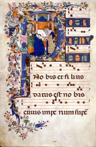 Kristuksen ympärileikkaus 1400-luvun Lettriinissä P. Partition (Koraali), kirjoittanut Cristoforo Cortese (1400-luvun ensimmäinen puolisko). Biblioteca Brera, Milano