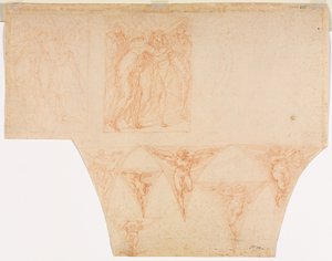 Studies for Christ Meeting His Mother..., Studies of an Enkel in a Pendentive verso, 15991604.