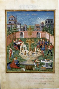 Venuksen vaikutus: rakkauden puutarha ja nuoruuden lähde (miniatyyri, n. 1470)