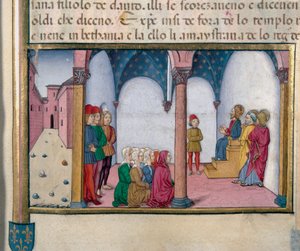 Jeesus opettaa Cristoforo De Predisin pienoistemppelissä (1440-1486) Uuden testamentin historian jälkeen tekijältä Cristoforo De Predis