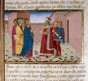 Fariseus Nikodema vierailee Jeesuksen pienoismallissa, kirjoittanut Cristoforo De Predis (1440-1486) Uuden testamentin historian jälkeen (58) tekijältä Cristoforo De Predis