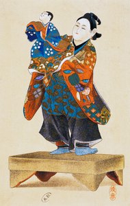 Nukketeatteri nukkella, nukketeatteri, ukiyo-e-taideprintti, jäljennös puupiirroksesta, japanilainen sivilisaatio, Edo-kausi tekijältä Culture Edo