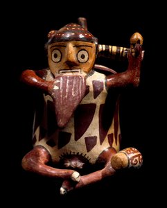 Esikolumbialainen taide, Nazcan sivilisaatio: antropomorfinen maljakko, joka edustaa panhuilua soittavaa muusikkoa. 100 eKr.-800 jKr. Lima, arkeologinen museo