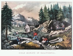 "Gold Mining in California", 1849 1871 tekijältä Currier and Ives