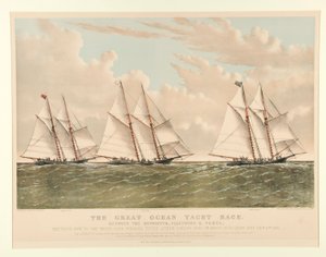 Great Ocean Yacht Race Henriettan, Fleetwingin ja Vestan välillä tekijältä Currier and Ives