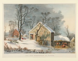 Vanha maatila talvella tekijältä Currier and Ives