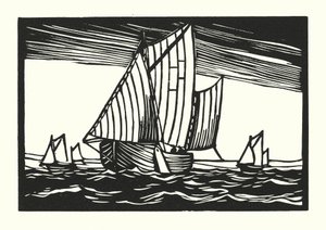 Kalastusveneet ja proomut: Brighton Hoggies (puupiirros) tekijältä Cyril A. Wilkinson