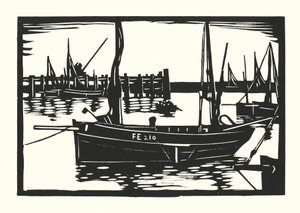 Kalastusveneet ja proomut: Folkestone Beam-Trawler (puuleikkaus).