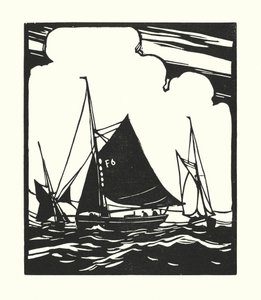 Kalastusveneet ja proomut: Whitstable Oyster Boat (puupiirros). tekijältä Cyril A. Wilkinson
