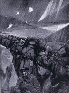 Adrianopolia piirittävät bulgarialaiset (1912-1913) Balkanin sota, Hutchinsonin kirjasta Kansakuntien historia (Nide 4), jonka on julkaissut Hutchinson, n. 1920 (litho)