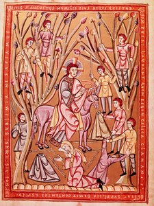 Jeesuksen voittokulku Jerusalemiin (pienoiskuva, n. 1085). tekijältä Czech School