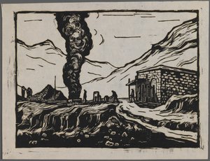 Teräksenjalostamo, n. 1945 (puupiirros) tekijältä Dah Ma
