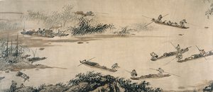 Kalastajat syysjoella, Ming-dynastia, 1400-luku.