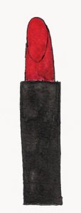 Punainen huulipuna, 2017 (punainen ja musta indiamuste ja kultainen huopakynä paperille)
