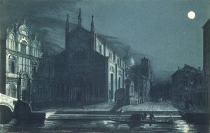 SS-kirkon yöllinen kohtaus. Giovanni ja Paolo, Venetsia, kaiverrus Brizeghel (litho) tekijältä Dalda (after)