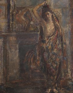 Draped nainen seisomassa vaippareunuksen vieressä (verso), 1938 (öljy kankaalle)