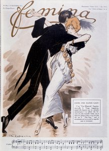 Pariskunta tanssii tangoa - kuvitus Daniel De Losques (Henri Casimir Paul Thouroude) (1880-1915) - elokuvassa "" Femina"" 15.10.1913