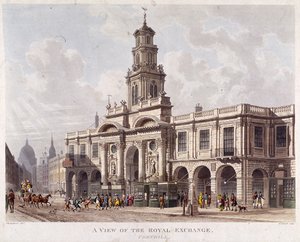 Royal Exchange 2. ulkopuoli, Lontoo, 1816 tekijältä Daniel Havell