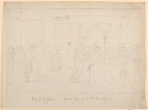 Piirustus, yleissuunnitelma Martha Washingtonin vastaanottoa varten, 1860. tekijältä Daniel Huntington