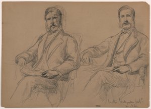 Piirros, Julius Hallgarten istuu, kaksi opusta; kääntöpuoli: herra Hunt seisoo, 1884. tekijältä Daniel Huntington