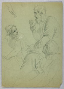 Piirros, Kuningas ja kaksi naista, erillinen, n. 1845. tekijältä Daniel Huntington