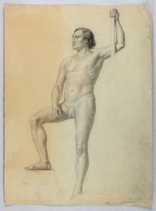 Piirros, Miesalaston toinen jalka askelman päällä, 1858 tekijältä Daniel Huntington