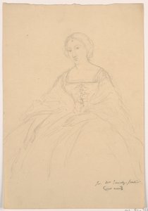 Piirros, Rouva Sheppard Gandy istumassa; Kääntöpuoli: viivapiirros, 1859. tekijältä Daniel Huntington
