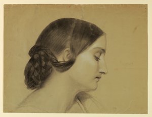 Piirros, Naisen profiili, jolla on punottu solmu, n. 1845. tekijältä Daniel Huntington