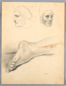 Piirros, oikea jalka ja kaksi päätä S, 1852 tekijältä Daniel Huntington