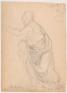 Piirros, Vaatetettu nainen ojentautuu, Mariotto Albetinellin mukaan, 1844 tekijältä Daniel Huntington