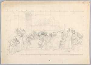Piirros, Tutkimus "Tieteellinen ryhmä", 1858 tekijältä Daniel Huntington