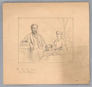 Piirustus, Tutkimus "Tizian Showing", 1872 tekijältä Daniel Huntington