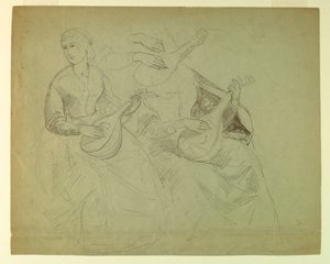 Luonnokset naisesta luutulla, tutkimus "Titian Showing the Tombment to Charles V and Clement VII" tekijältä Daniel Huntington