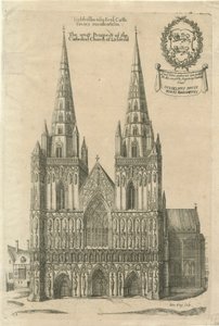 Lichfield Cathedral - West Front: kaiverrus ja [?1600-luvun loppu] tekijältä Daniel King